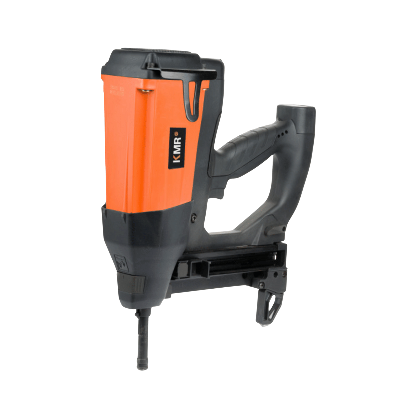 KMR CN40-G643E gas-powered concrete nailer with Li-Ion battery, 2.6–3.0 mm nail diameter, 15–40 mm length, adjustable depth, and support base for precision fastening.