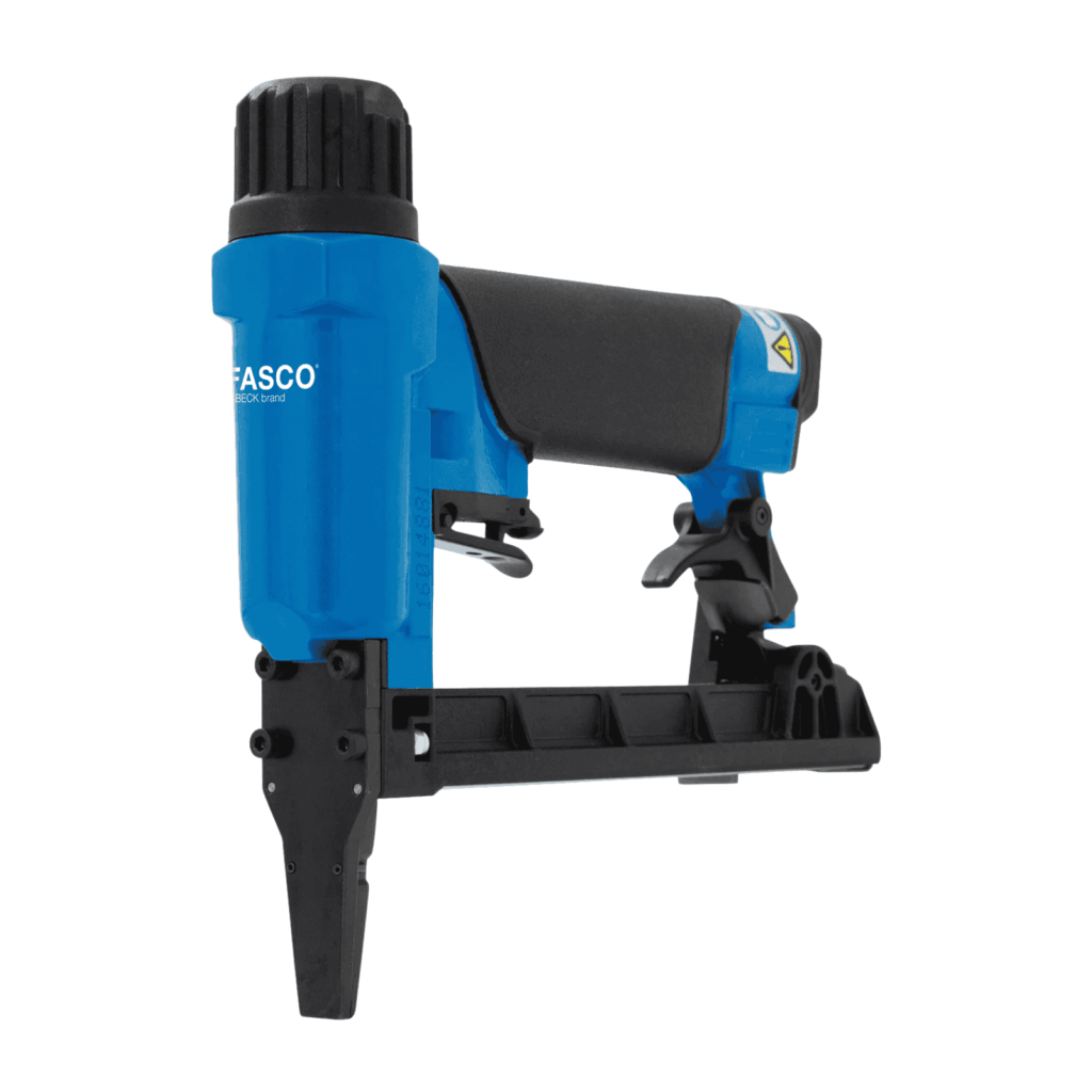 Fasco F1B 80-16 LN50 fine-wire pneumatic stapler with long-nose (50 mm) and 140-shot top-load magazine — fires 80-series 6–16 mm staples for upholstery, trim and bench work — Air Gun Services NZ