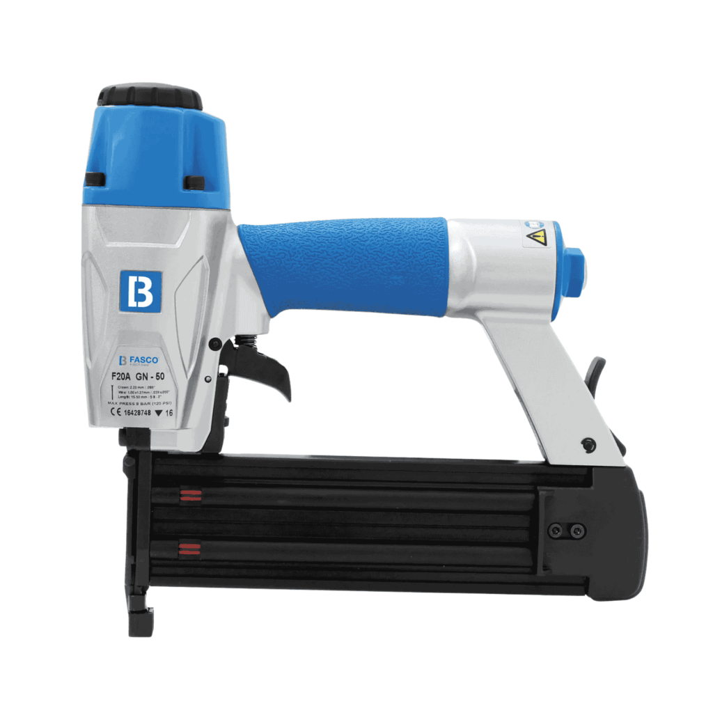 Fasco F20A GN-50 FS 18-gauge brad nailer with slim nose and 110-nail bottom-loading magazine for trim, cabinetry and interior fit-outs — Air Gun Services NZ