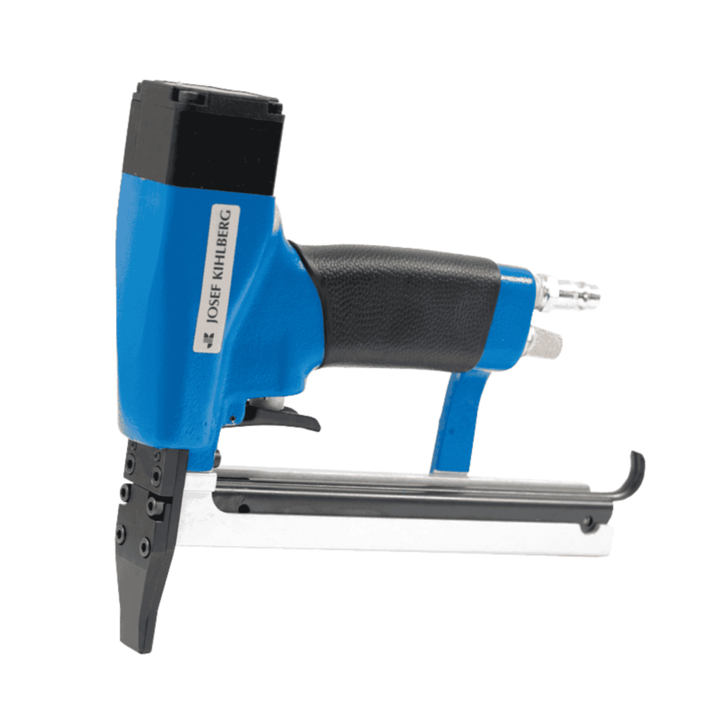 Studio product photo of the Josef Kihlberg JK20-680FN automatic fine-wire pneumatic stapler with slim long nose and bottom magazine; uses JK680 6–14 mm staples for cabinetry, furniture and upholstery — Air Gun Services NZ