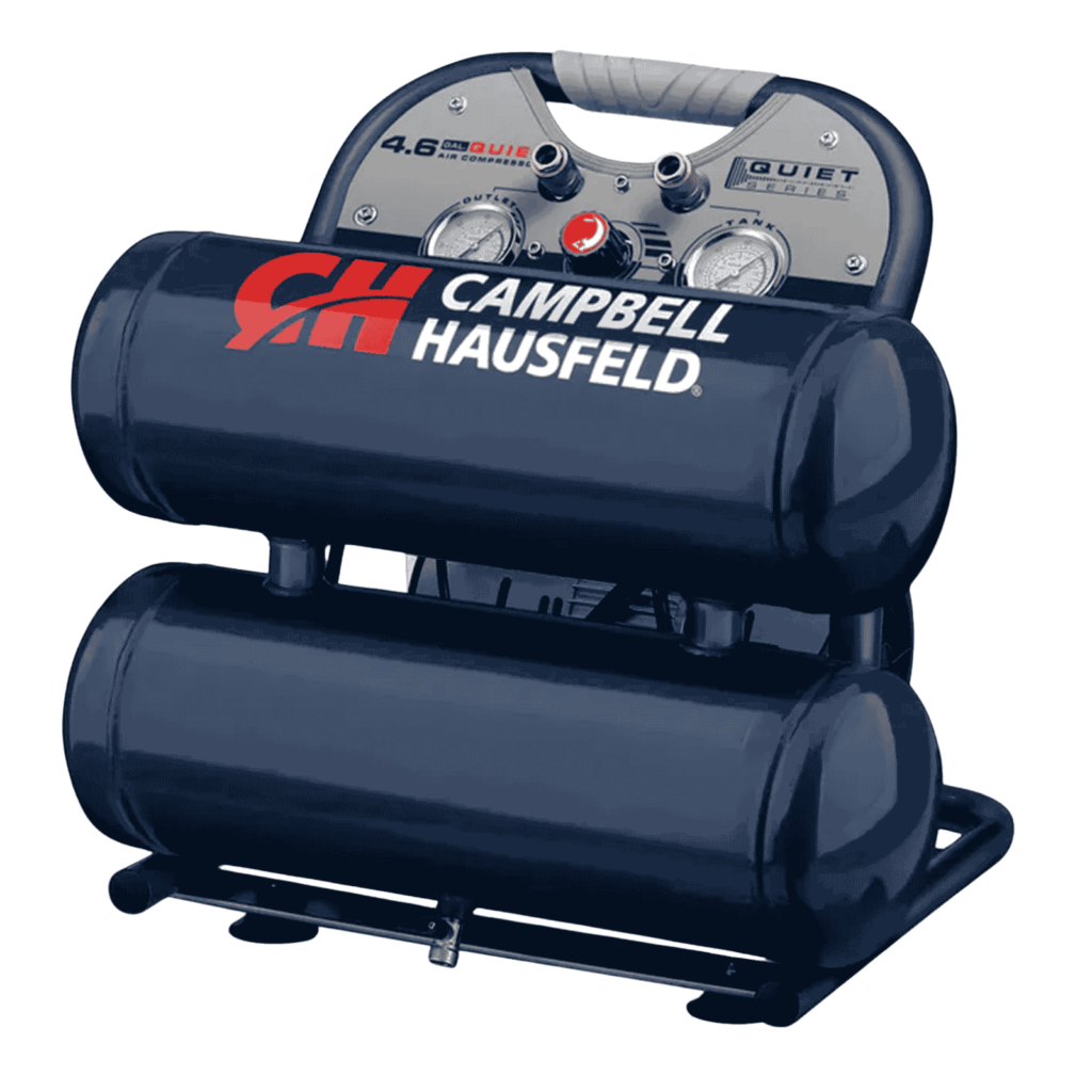 Campbell Hausfeld quiet twin-stack air compressor, 1 HP, 17 L, oil-free — Air Gun Services NZ
