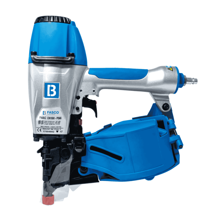 Fasco F44AC CN15W-PS65 15° coil nailer with angled magazine and slim nose, driving 25–65 mm plastic or wire-collated nails; 200-nail capacity — Air Gun Services NZ