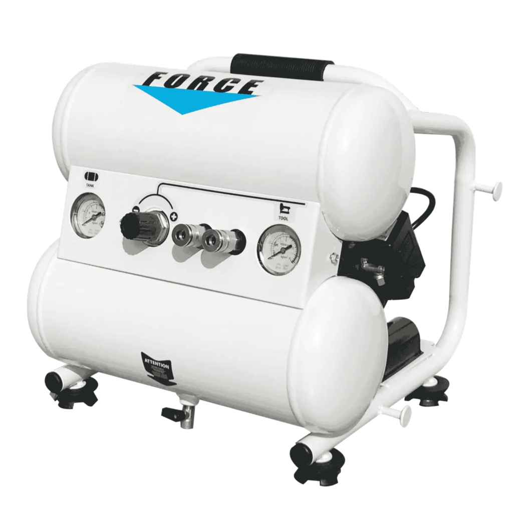 FORCE 2018HN portable air compressor, 16 L, 2.0 HP, oil-free silent design, 69 dBA — Air Gun Services NZ