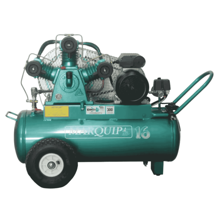 Hindin Marquip Industrial 16 belt-drive air compressor with pneumatic wheels, 50 L, 2.7 HP, 300 L/min @ 7 bar — Air Gun Services NZ