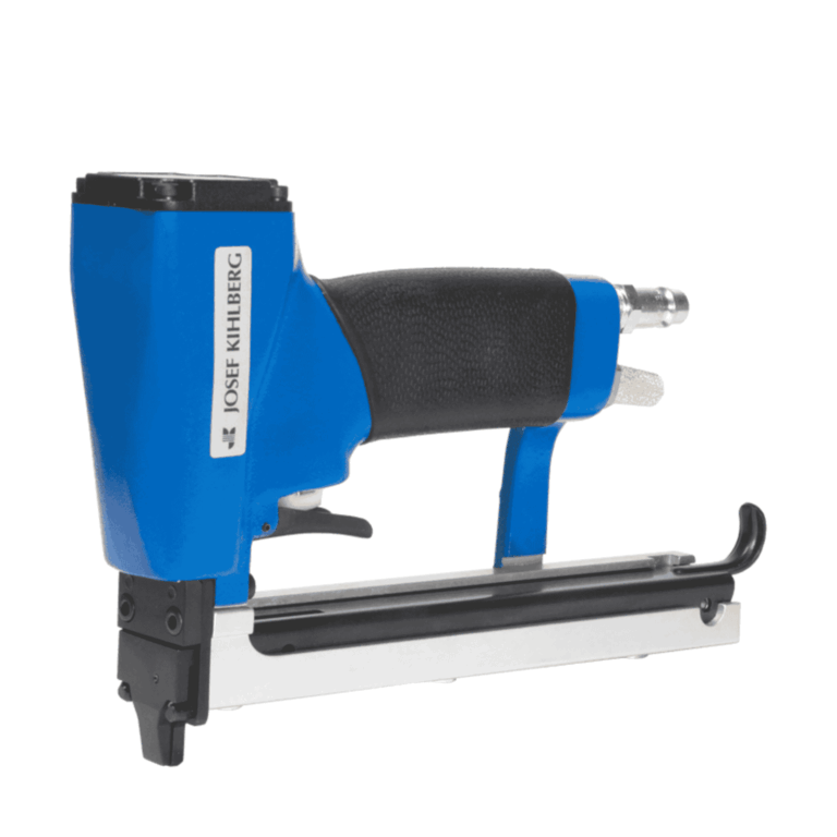 Product photo of the Josef Kihlberg JK20-690 fine-wire pneumatic stapler with slim nose and top-loading magazine — drives JK690 8–16mm staples for upholstery, cabinetry and bench work — Air Gun Services NZ
