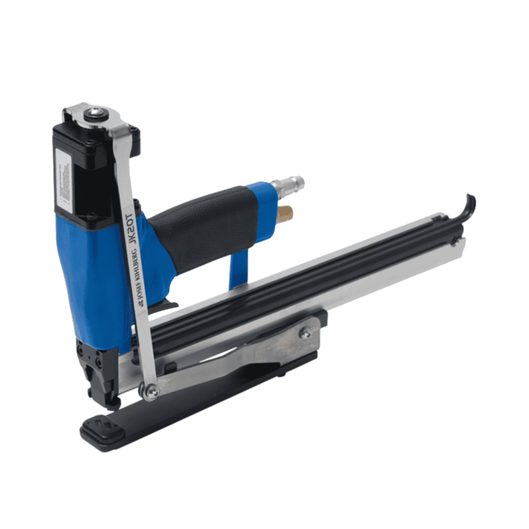 Josef Kihlberg JK20T779L22 pneumatic plier stapler with long 330 mm magazine and 140 mm throat — uses JK779 12–22 mm staples for packaging, bags and sheet stapling — Air Gun Services NZ