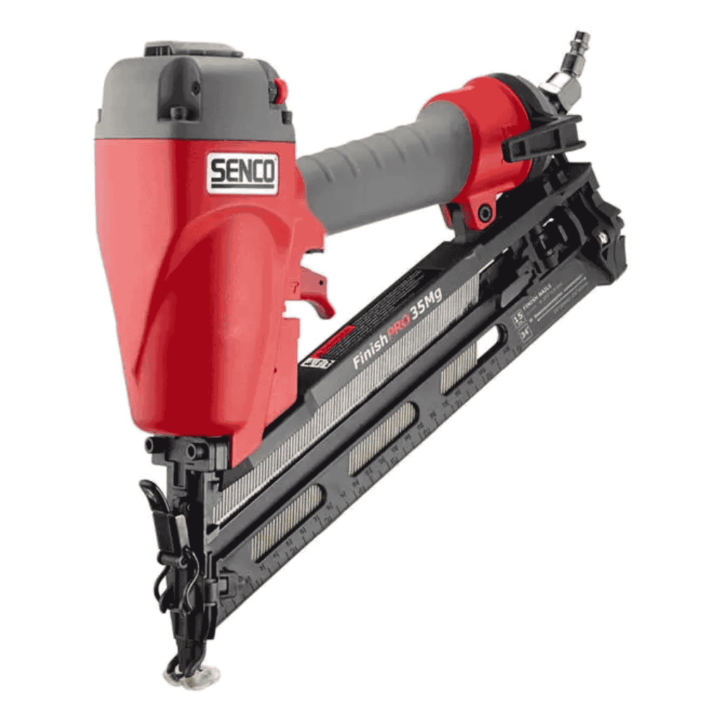 Senco FinishPro 35 15-gauge 34° angled finish nailer with depth adjustment, easy-clear latch, adjustable exhaust and no-mar pad — Air Gun Services NZ