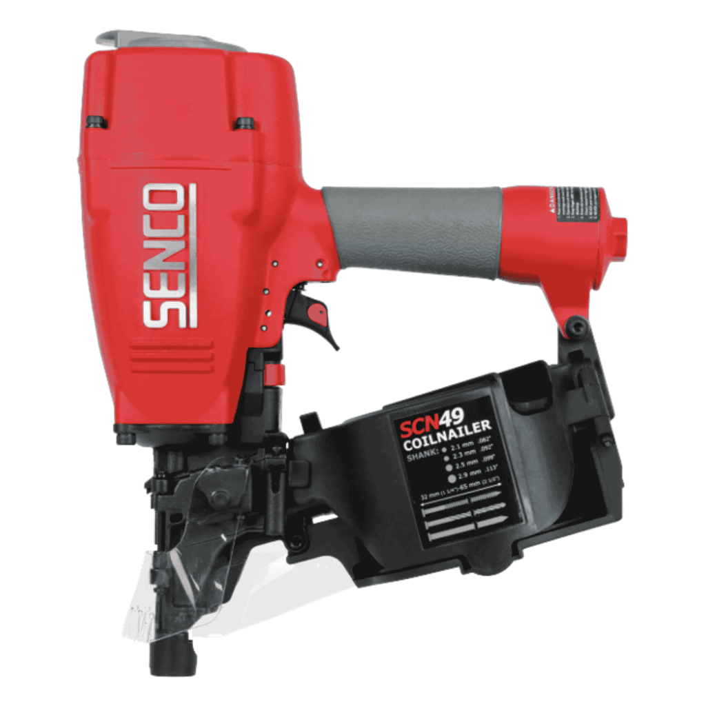 Senco SCN49XP pneumatic 15–16° coil nailer for 31–65 mm nails with dual wire/plastic collation, selective fire and large-capacity magazine — Air Gun Services NZ