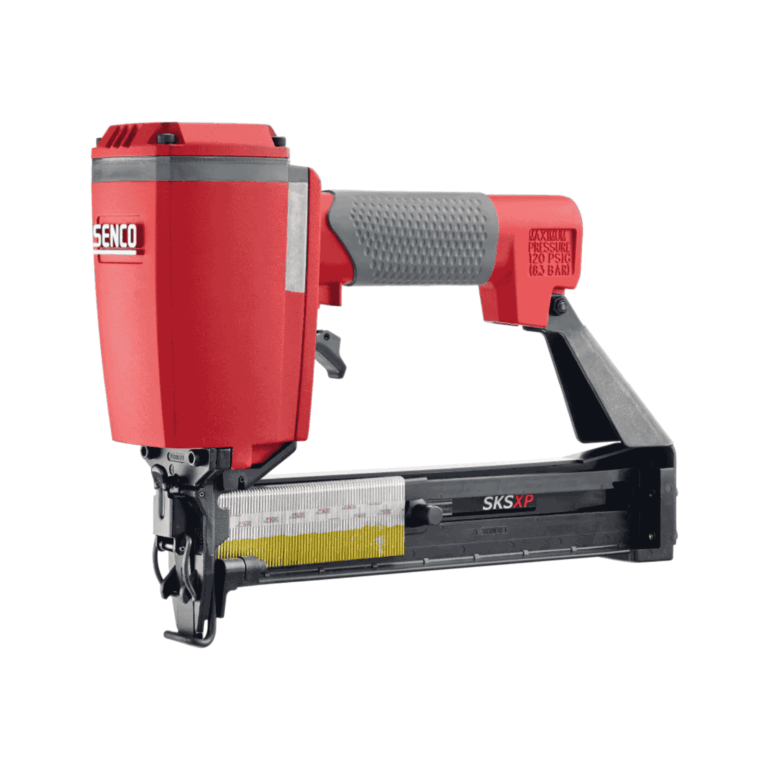Senco SKSXP-L12 18ga narrow-crown finish stapler with 6.35 mm crown, oil-free design, rear exhaust, quick-clear latch and 168-staple magazine — Air Gun Services NZ