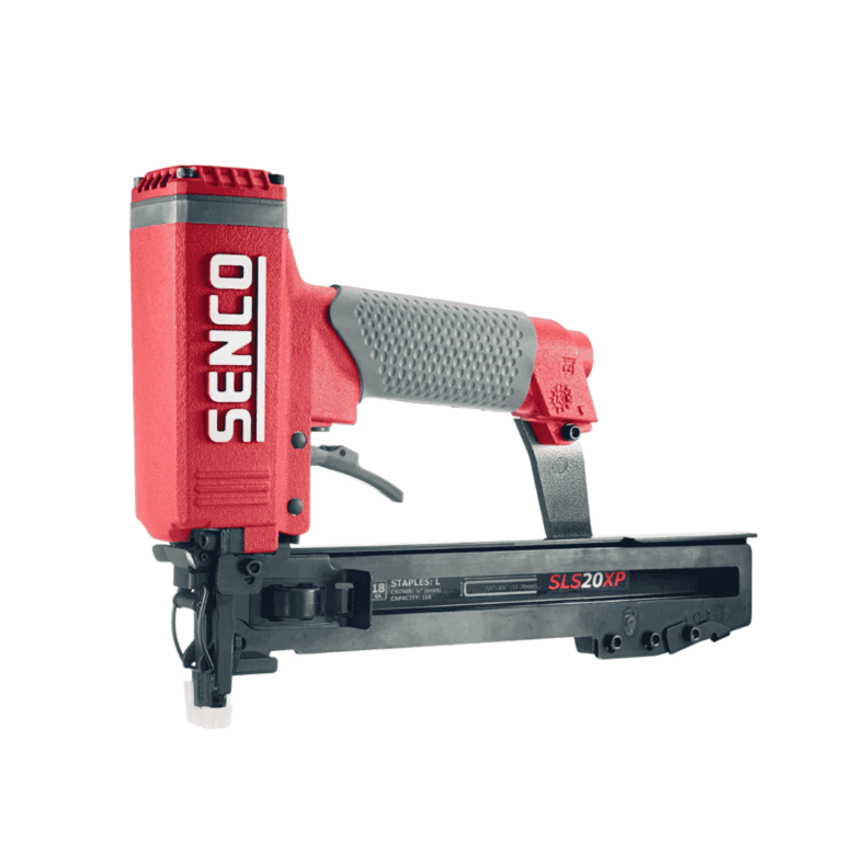 Senco SLS20XP-M 18ga finish stapler with 9.5 mm crown, oil-free NeverLube design, rear exhaust, quick-clear latch and 168-staple magazine — Air Gun Services NZ