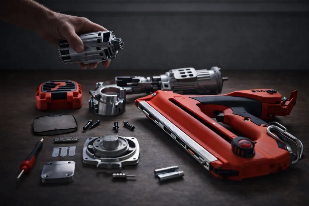 Technician servicing a pneumatic tool at Air Gun Services